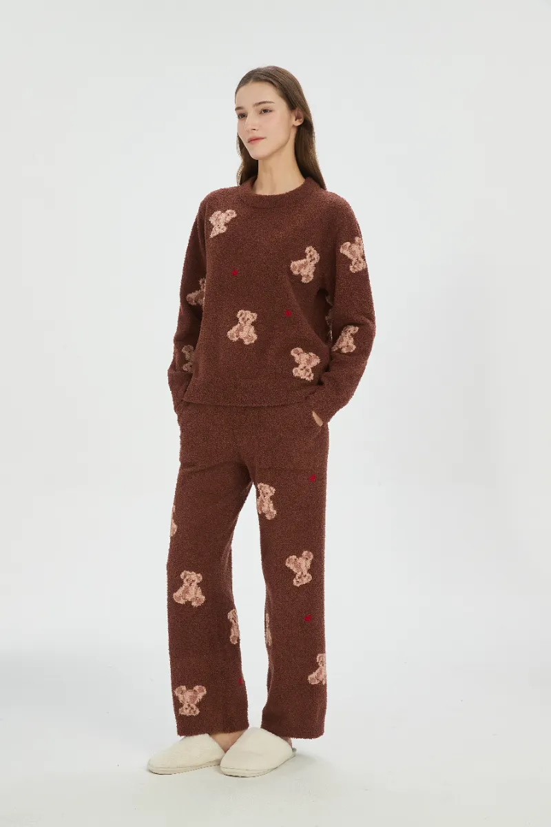 Brown Soft Fleece Pajamas for Women