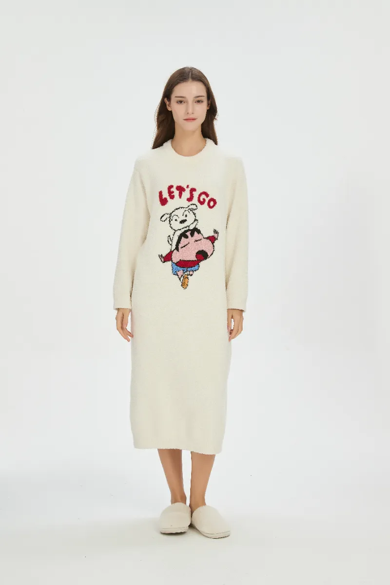 Beige-Colored Flannel Nightdress for Women Beige-Colored Flannel Nightdress for Women