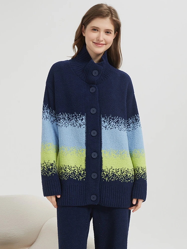 Half-velvet women's turn-down collar cardigan loungewear