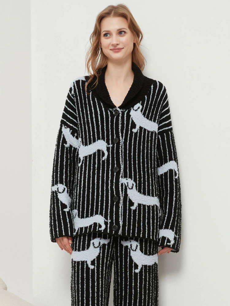 Half-velvet women's turn-down collar cardigan loungewear