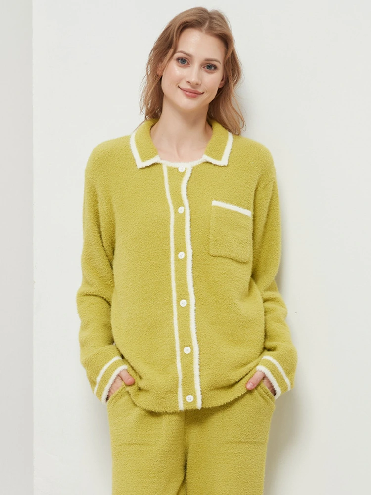 Half-velvet women's turn-down collar cardigan loungewear