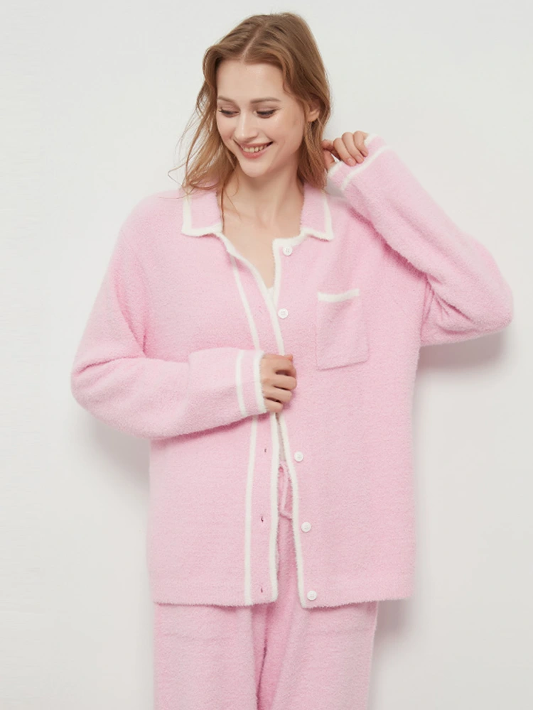 Half-velvet women's turn-down collar cardigan loungewear